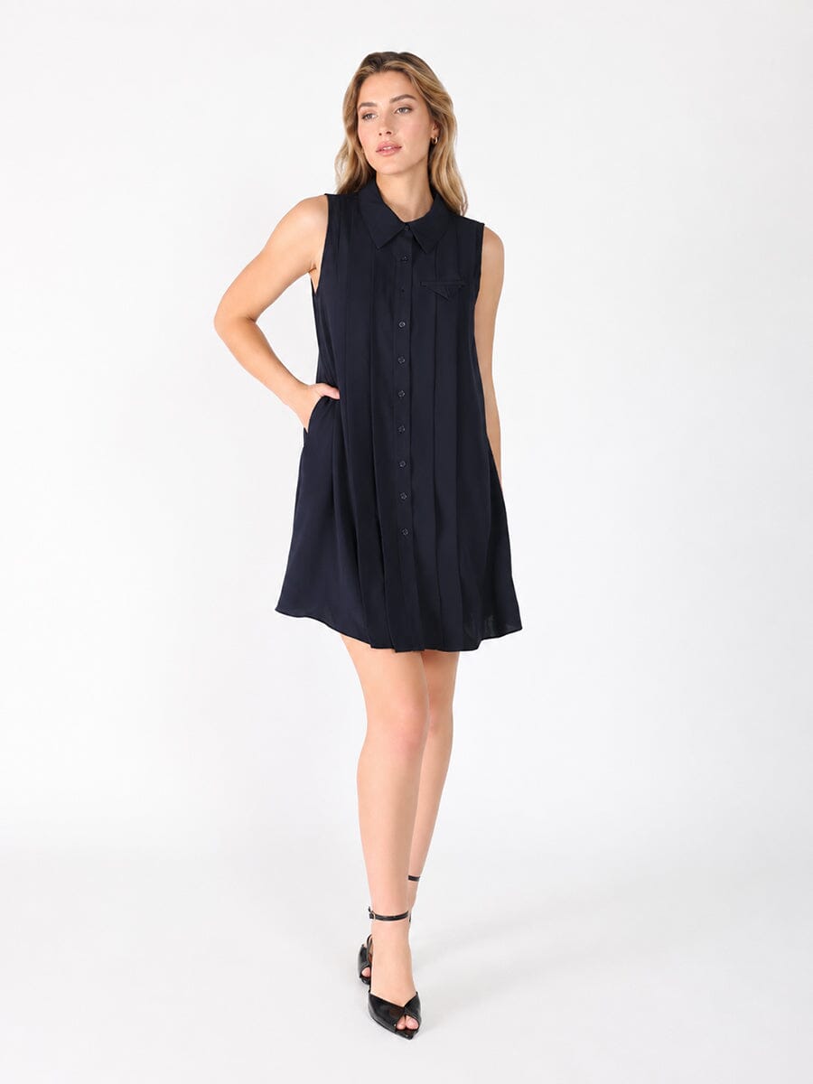 Front button open back sleeveless mini dress