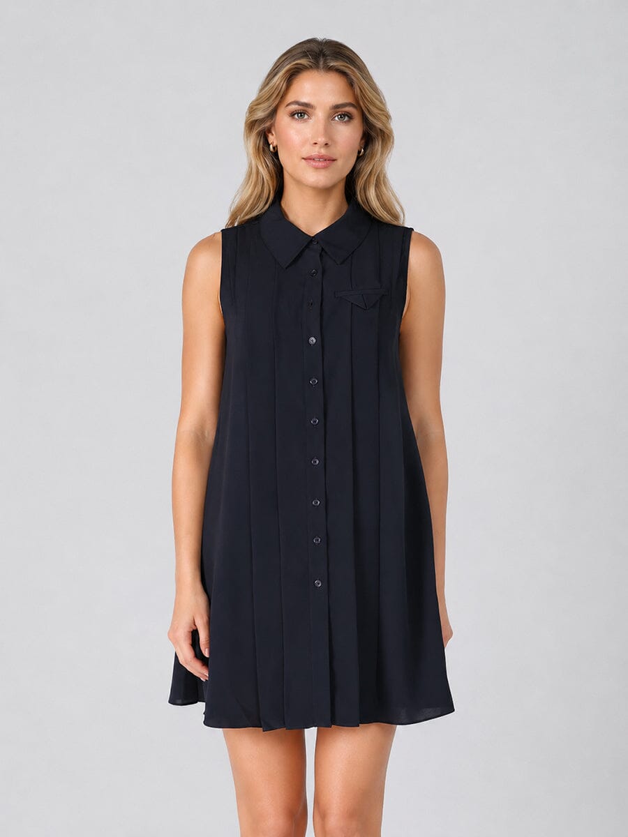 Front button open back sleeveless mini dress