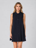 Front button open back sleeveless mini dress