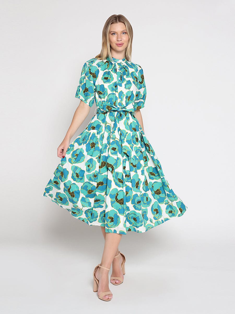 Gracia Fashion Women's Gathered neck floral print belt dress