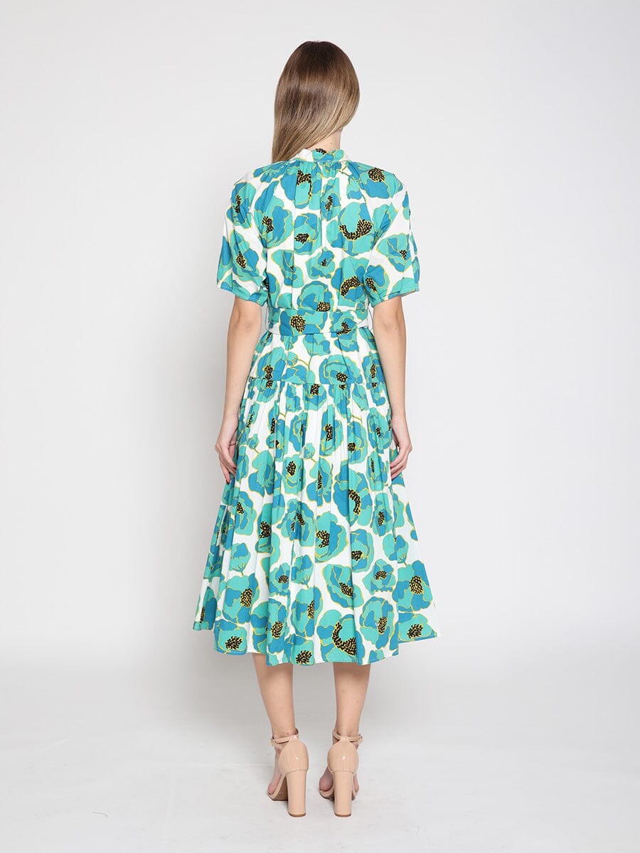 Gracia Fashion Women's Gathered neck floral print belt dress