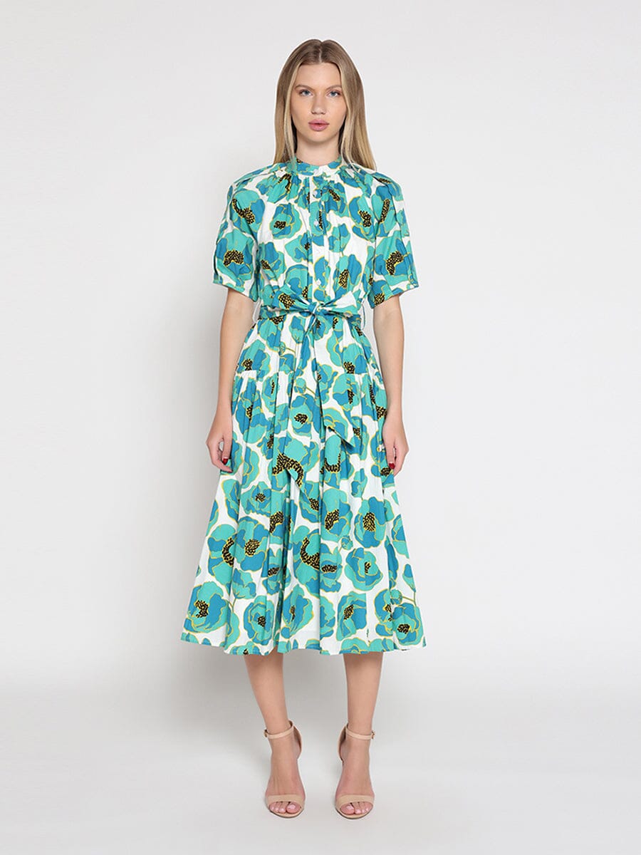 Gracia Fashion Women's Gathered neck floral print belt dress