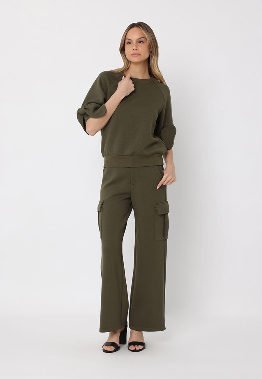 Gracia Fashion Women's Bow detail sleeve round neck solid top