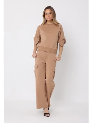 Gracia Fashion Women's Bow detail sleeve round neck solid top