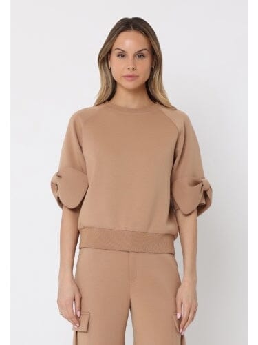 Gracia Fashion Women's Bow detail sleeve round neck solid top
