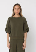 Gracia Fashion Women's Bow detail sleeve round neck solid top