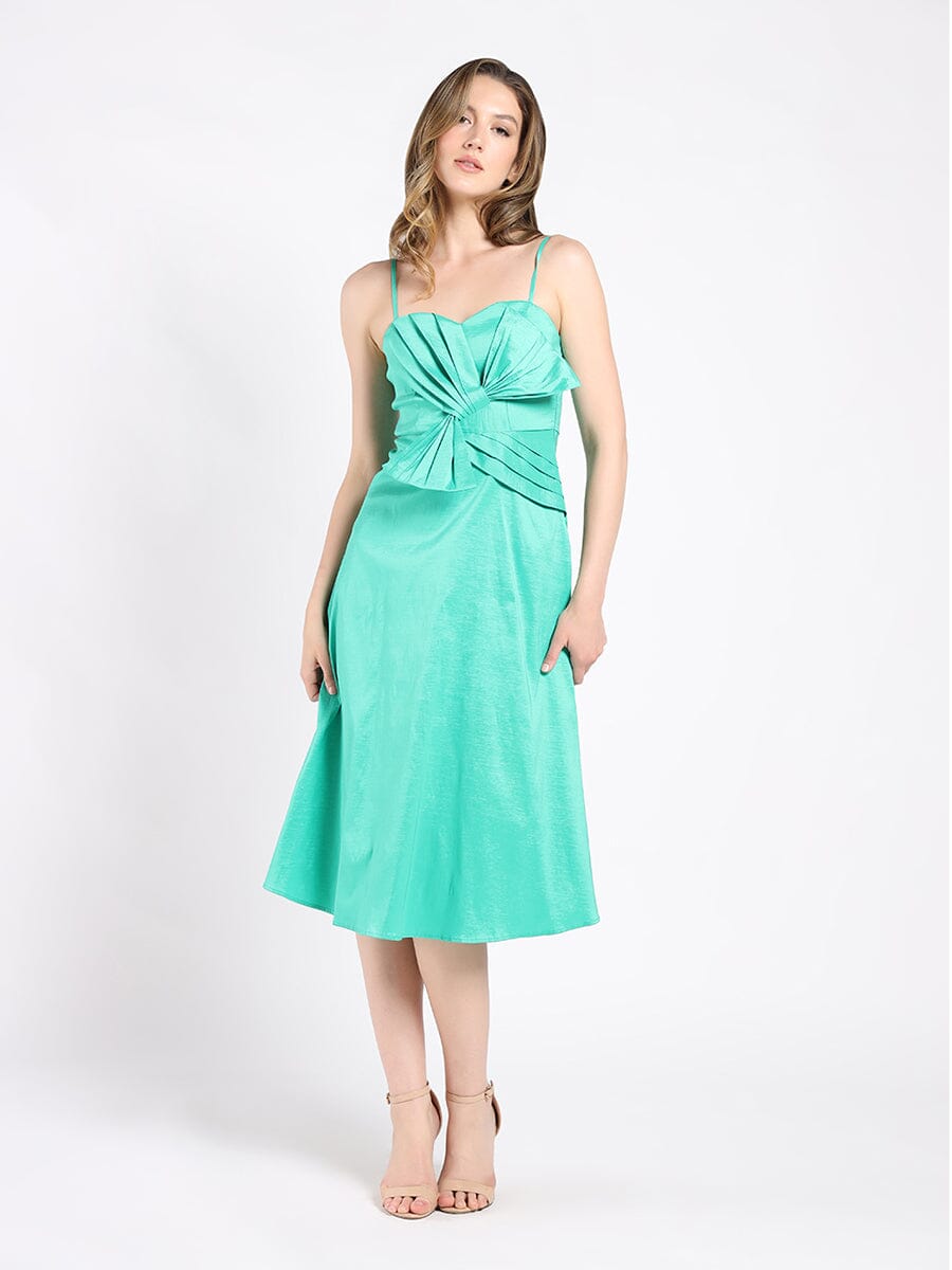 Gracia Fashion Women's Spaghetti Strap Bow Detailed Midi Dress