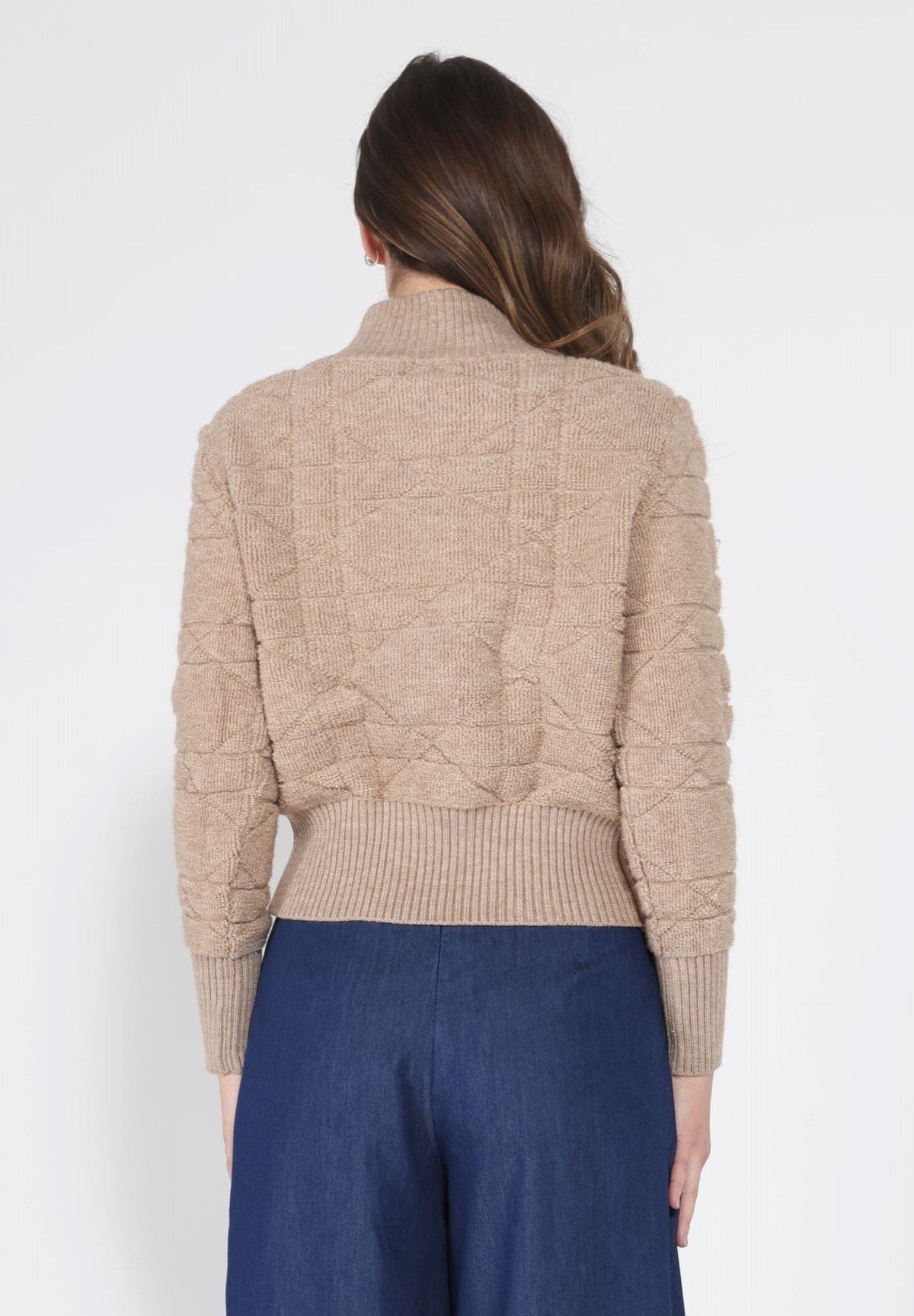 Gracia Fashion Women's Zip up long sleeve textured jacket