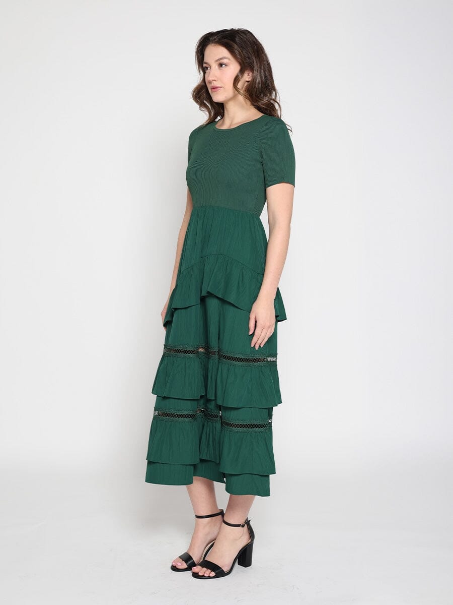 Gracia Fashion Women's Half Knit Fabric Long Dress