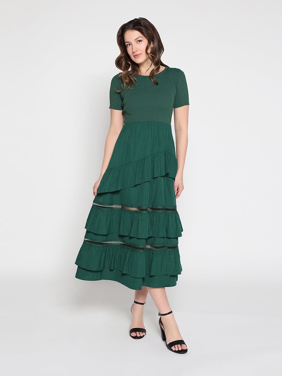 Gracia Fashion Women's Half Knit Fabric Long Dress