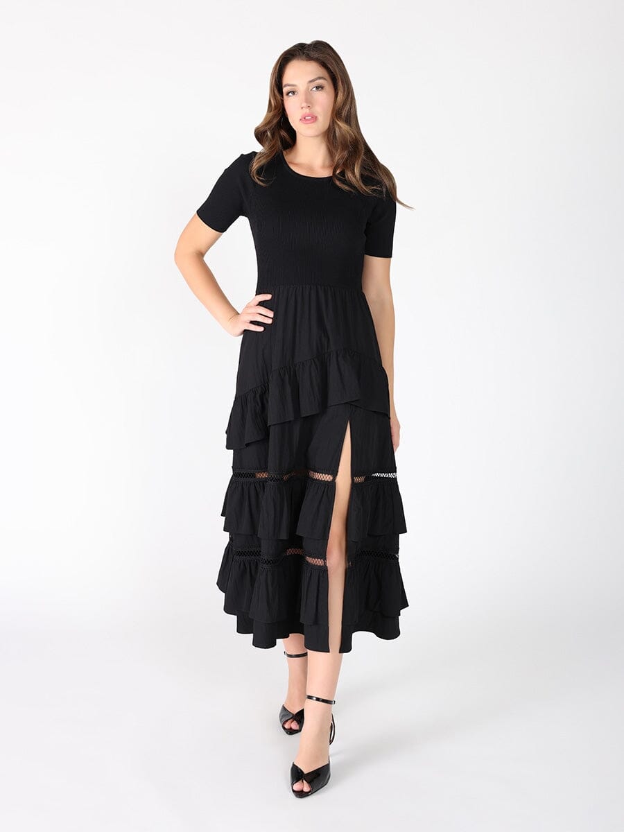 Gracia Fashion Women's Half Knit Fabric Long Dress