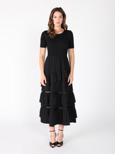 Gracia Fashion Women's Half Knit Fabric Long Dress