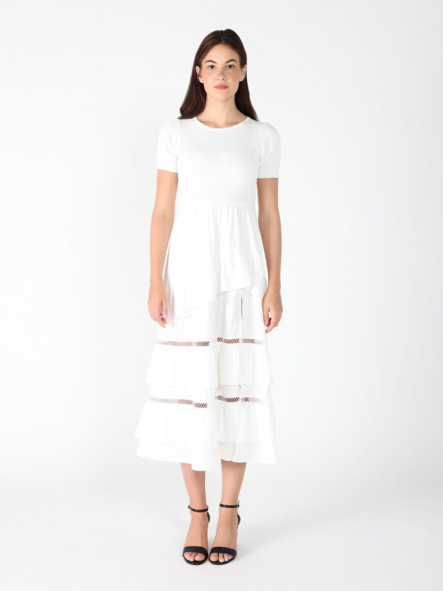 Gracia Fashion Women's Half Knit Fabric Long Dress