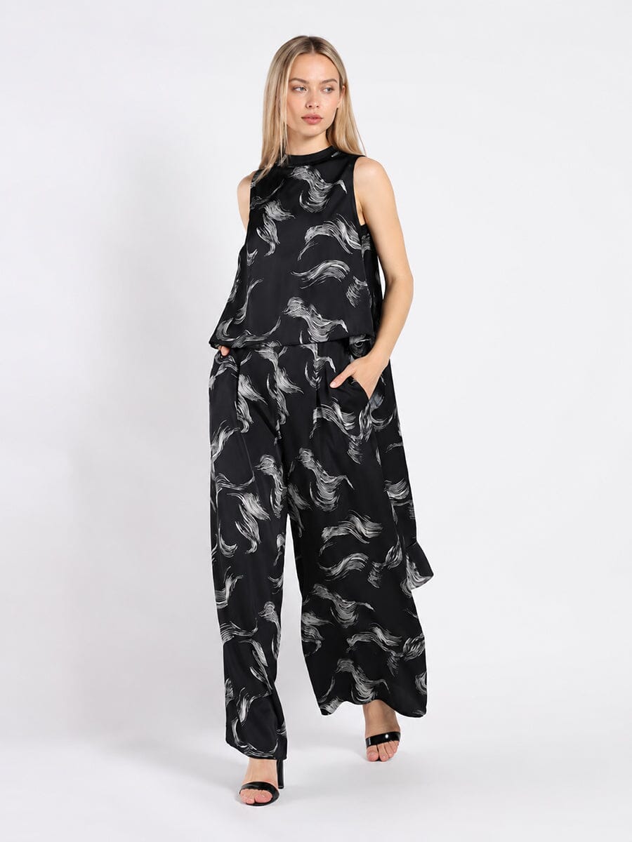 High-Low Sleeveless Printed Shirt