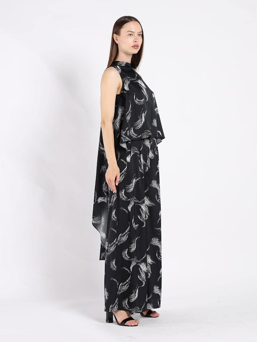 High-Low Sleeveless Printed Shirt