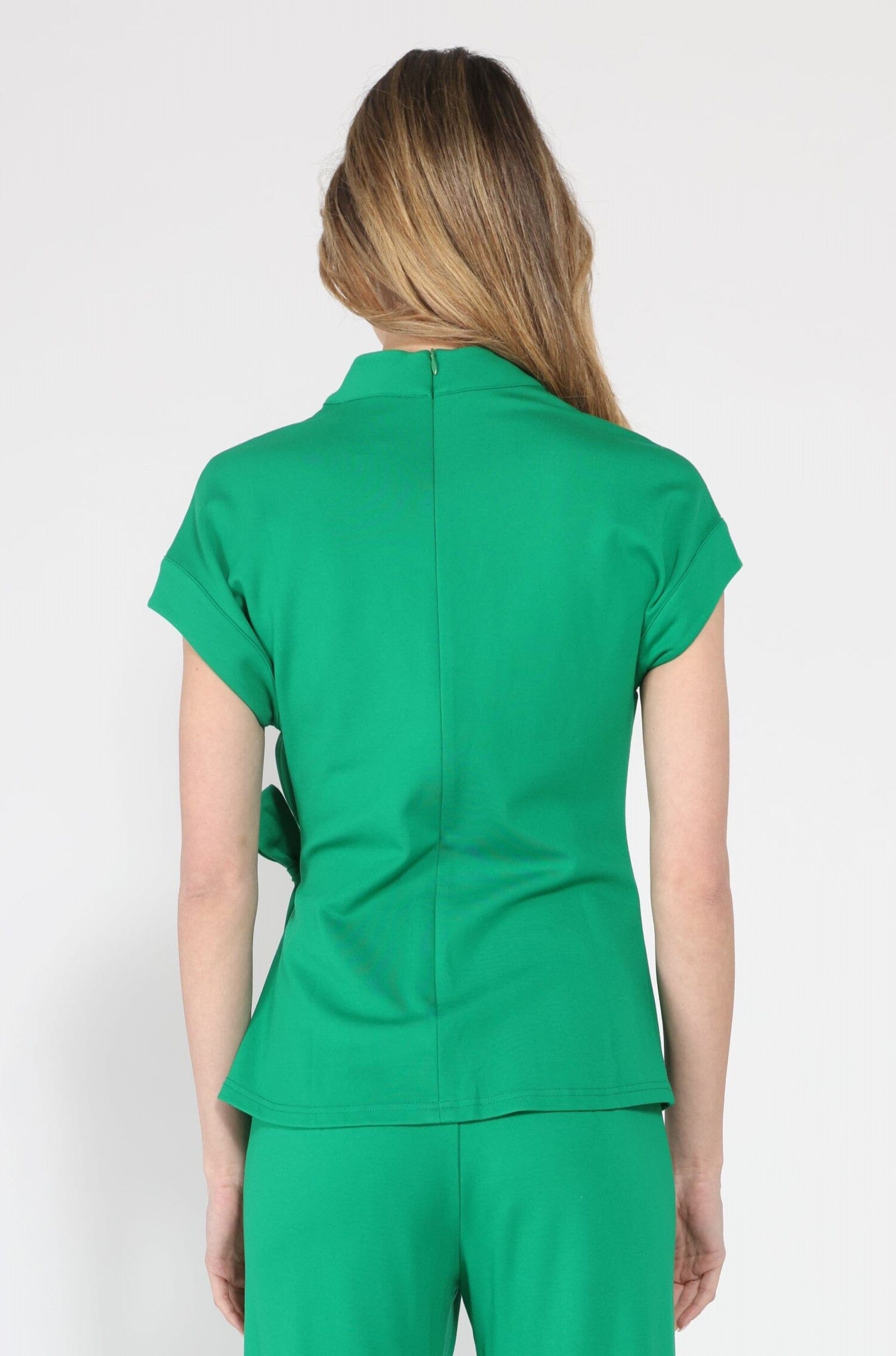 High neck tie detail short sleeve solid top