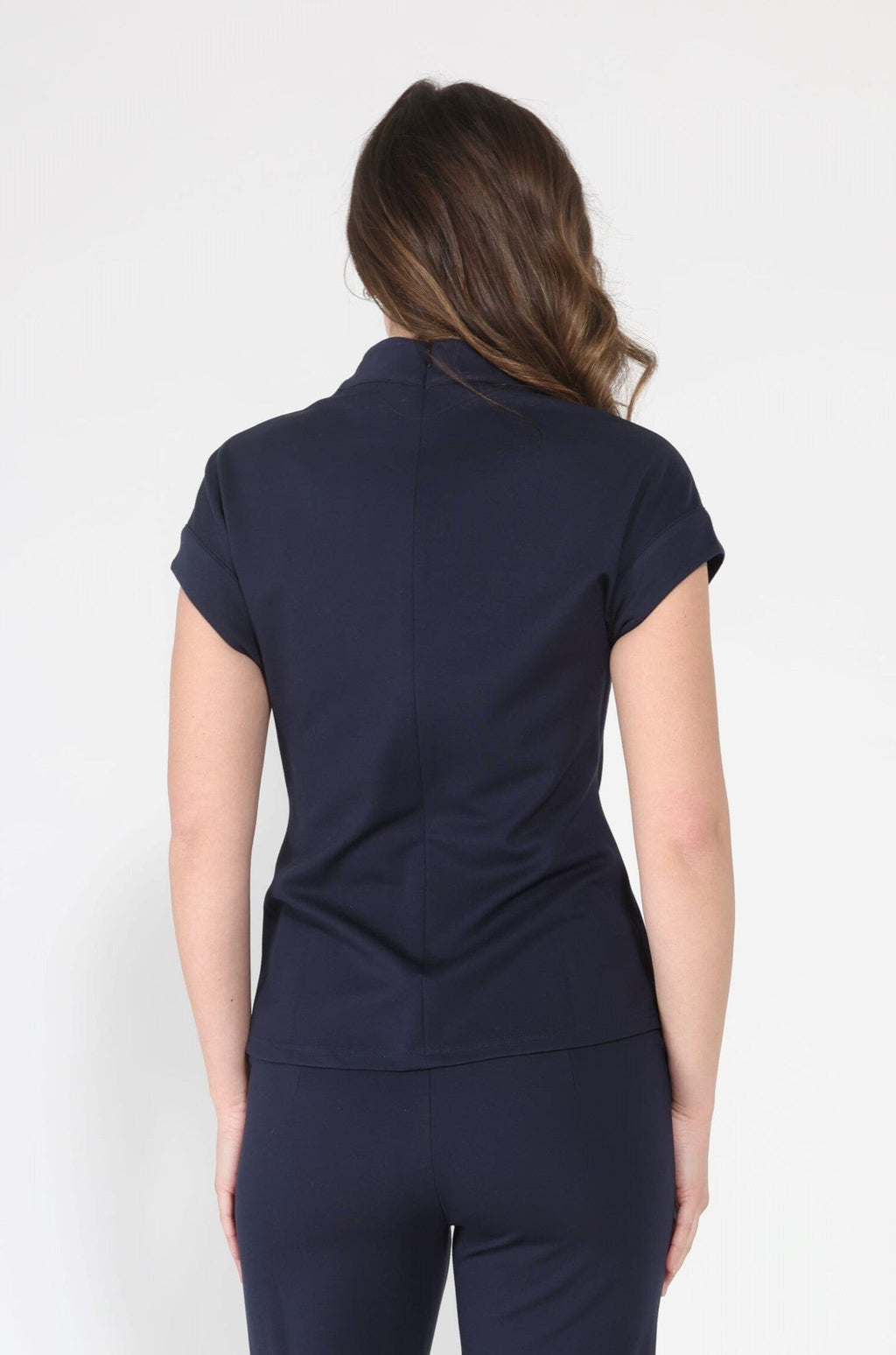 High neck tie detail short sleeve solid top