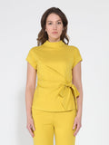 High neck tie detail short sleeve solid top
