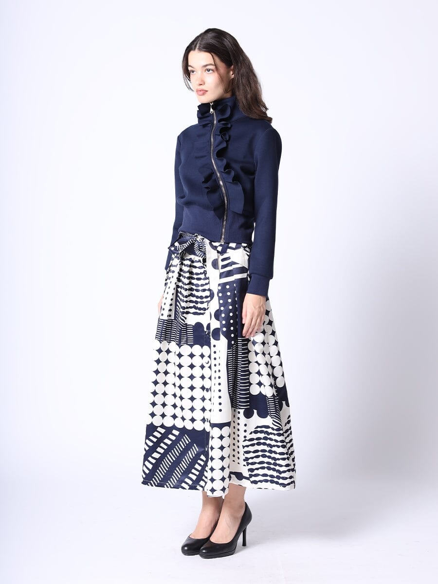 Highneck Scuba Assymetrical Ruffled Zip Jacket