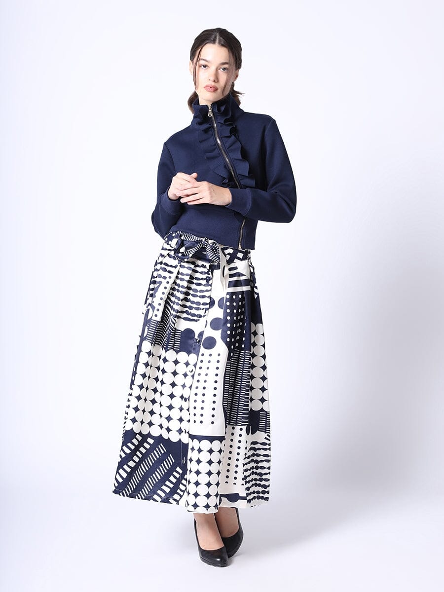 Highneck Scuba Assymetrical Ruffled Zip Jacket