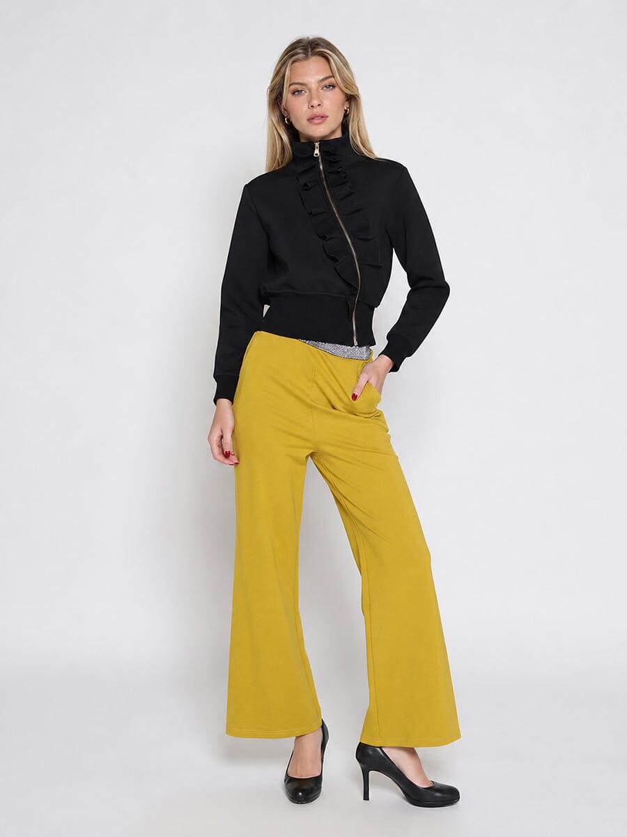 Highneck Scuba Assymetrical Ruffled Zip Jacket