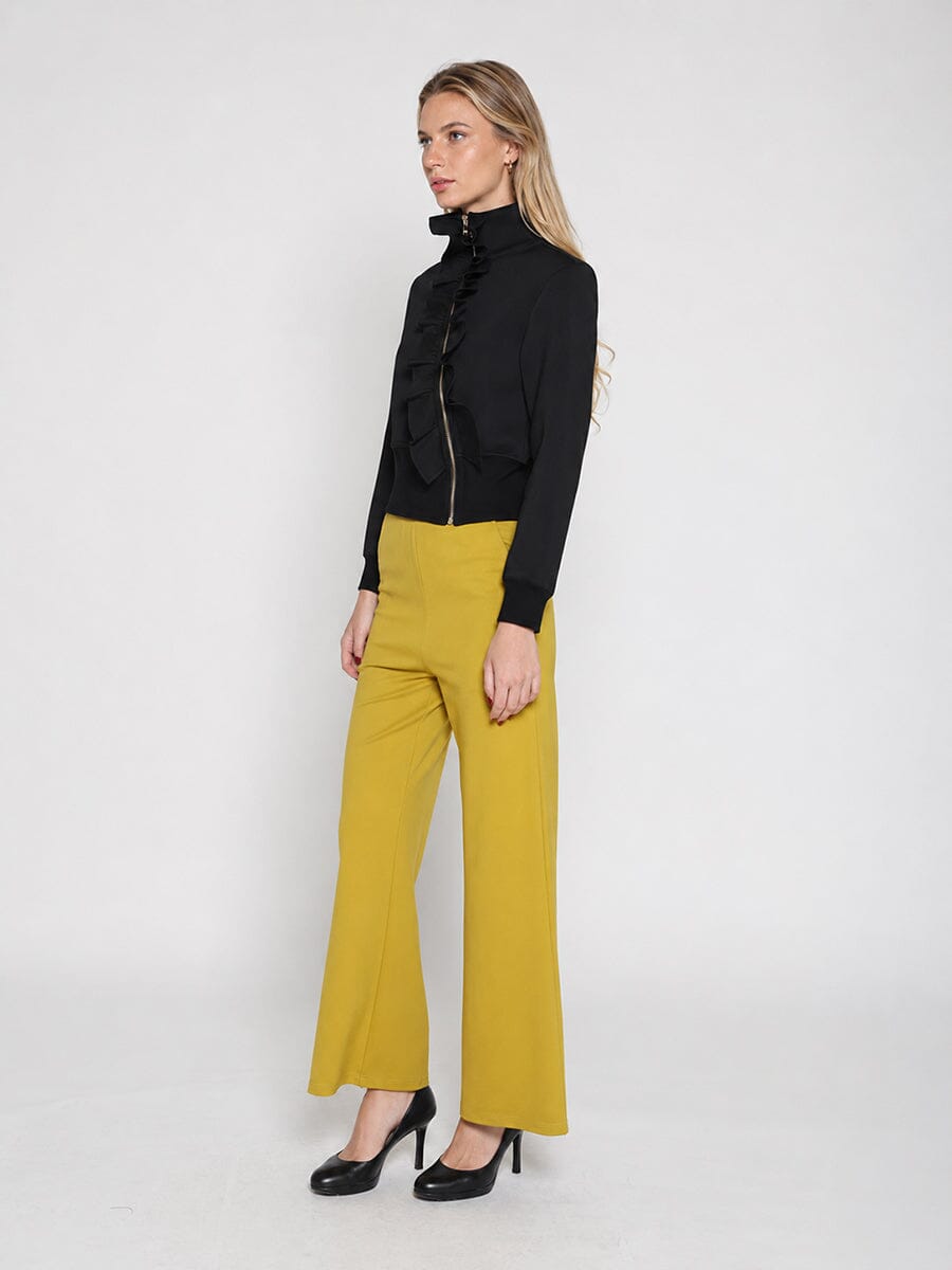 Highneck Scuba Assymetrical Ruffled Zip Jacket