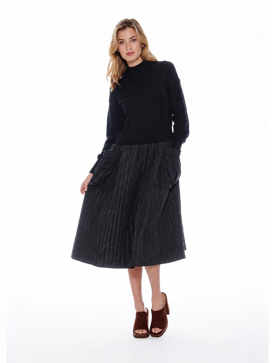 Knitted Body Layered w/ Quilted A-line Long Dress