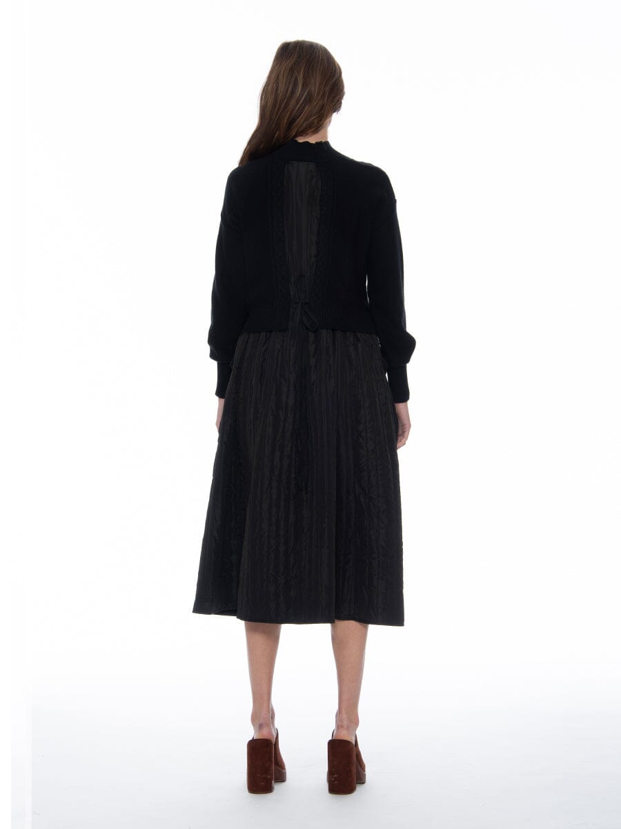 Knitted Body Layered w/ Quilted A-line Long Dress