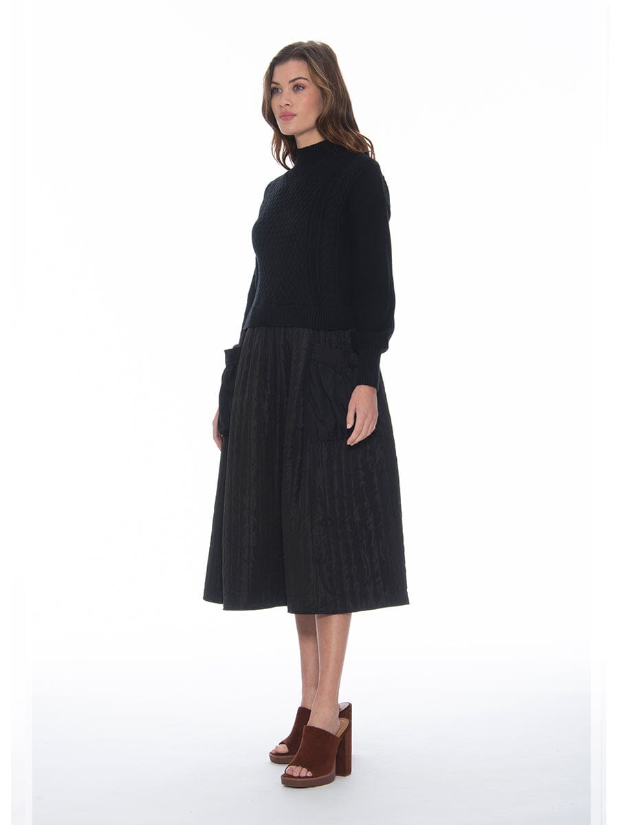 Knitted Body Layered w/ Quilted A-line Long Dress