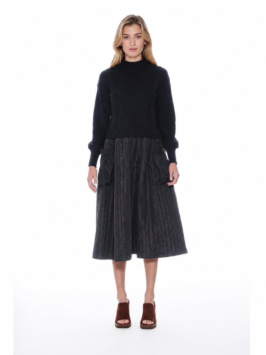 Knitted Body Layered w/ Quilted A-line Long Dress