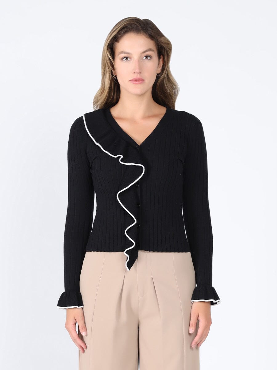 Knitted ruffle v-neck top