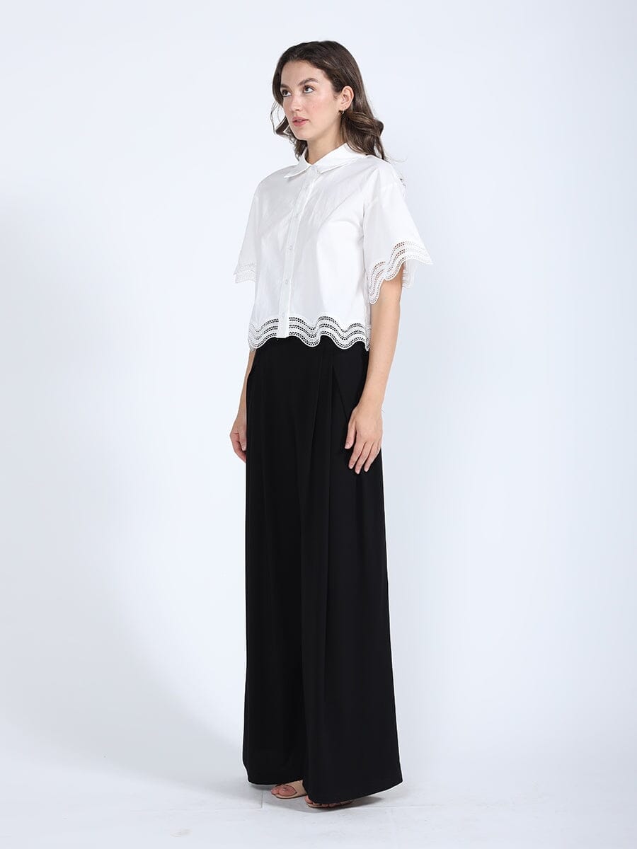 Gracia Fashion Women's Lace Hem Short Sleeve Button-Down Shirt