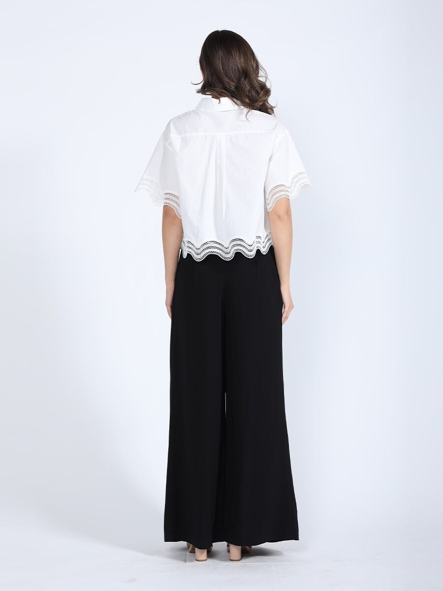 Gracia Fashion Women's Lace Hem Short Sleeve Button-Down Shirt