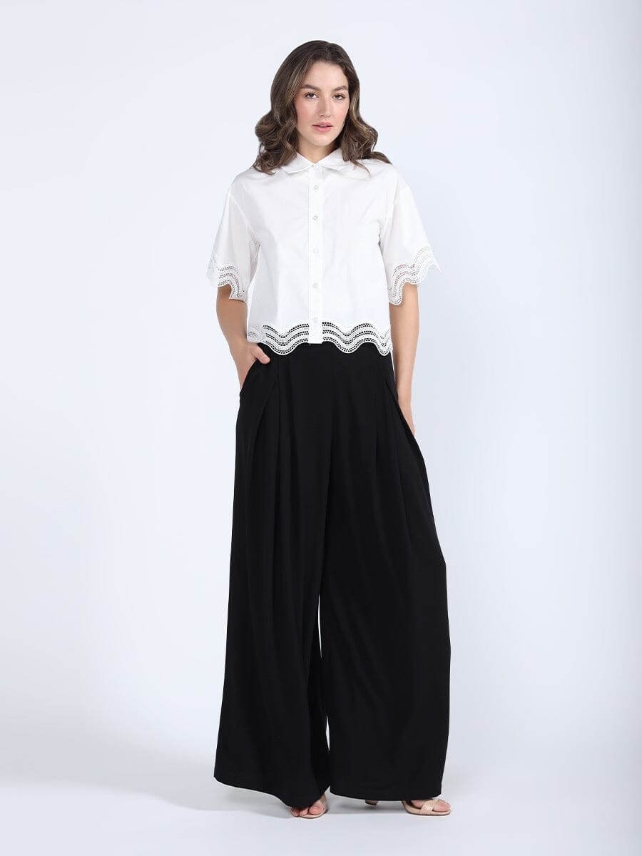 Lace Hem Short Sleeve Button-Down Shirt