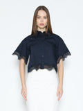 Gracia Fashion Women's Lace Hem Short Sleeve Button-Down Shirt