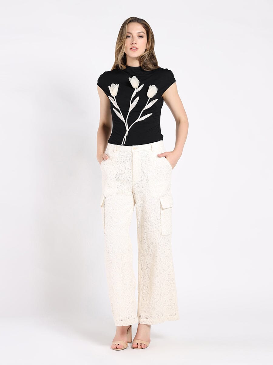 Lace Print Cargo Long Pants