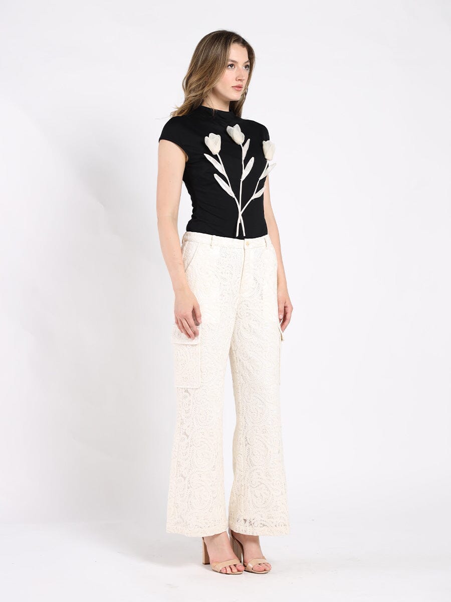 Lace Print Cargo Long Pants