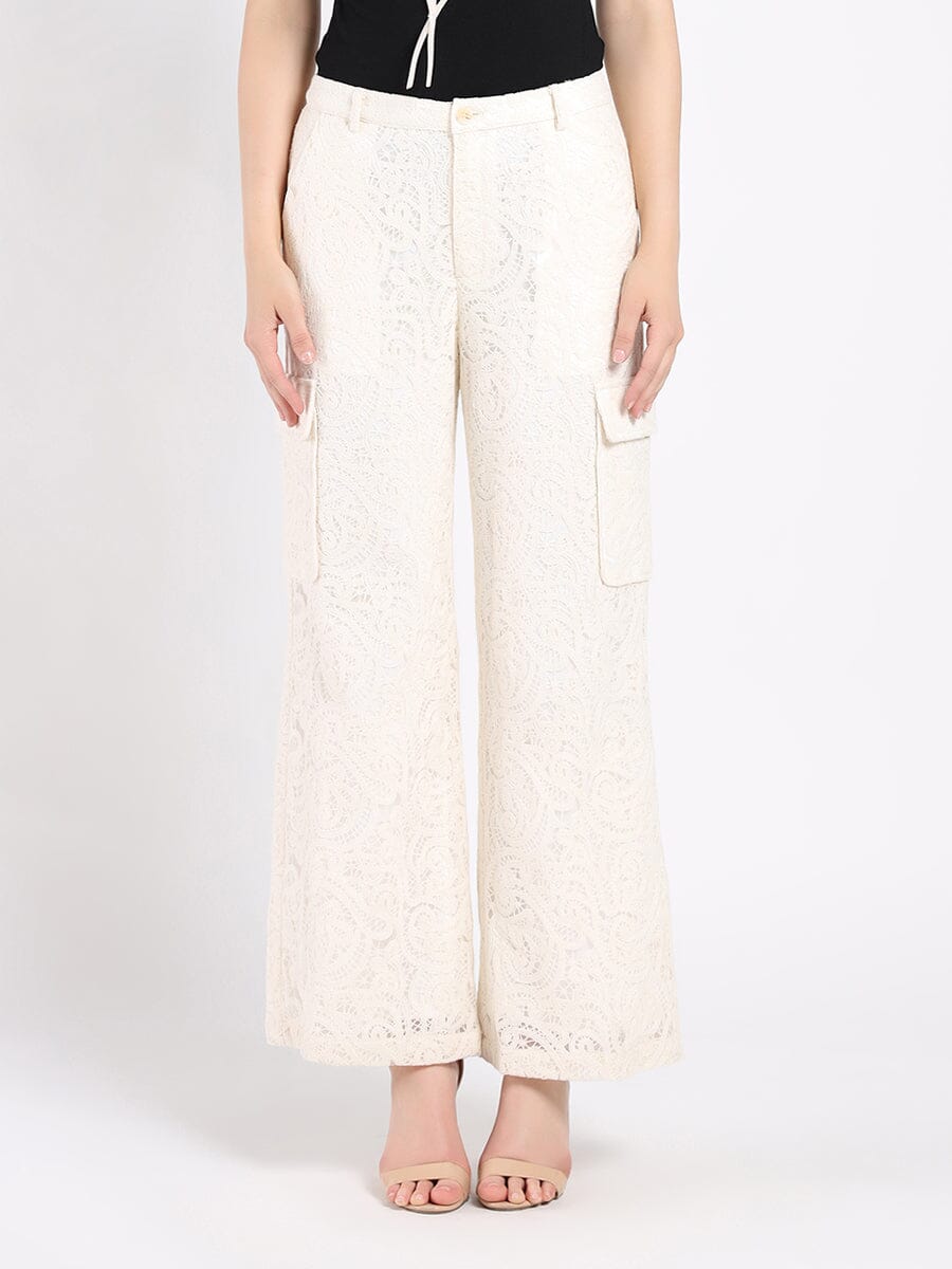 Lace Print Cargo Long Pants