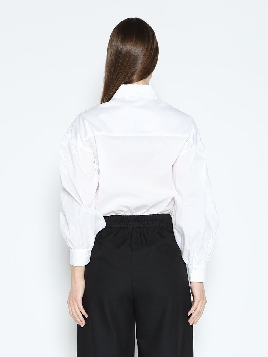 Long Puff Sleeve Button Detail Cotton Shirt