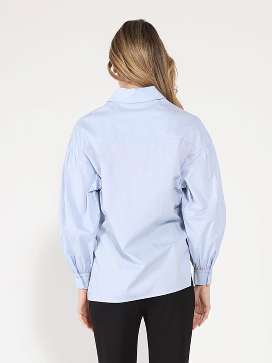 Long Puff Sleeve Button Detail Cotton Shirt
