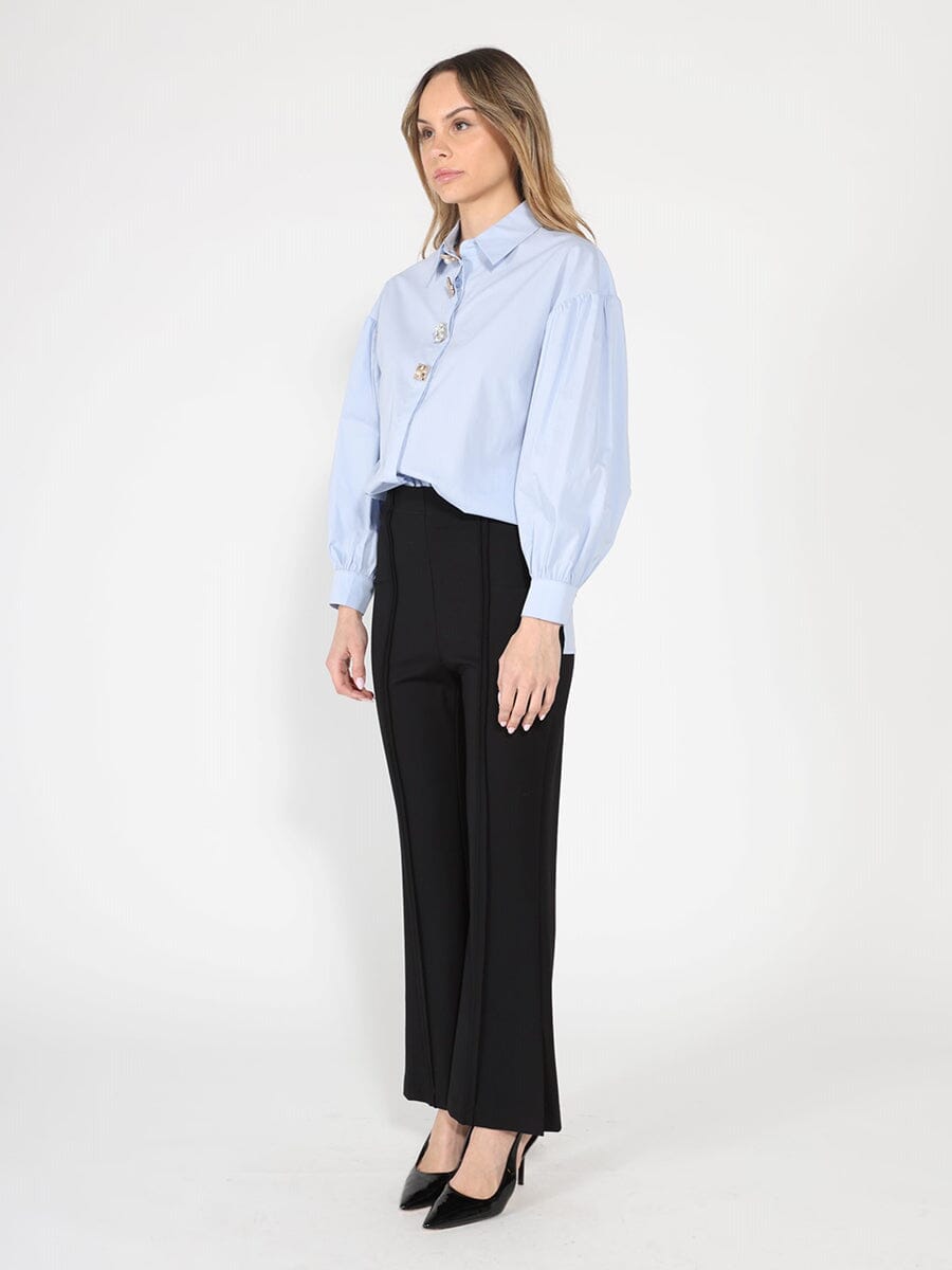 Long Puff Sleeve Button Detail Cotton Shirt