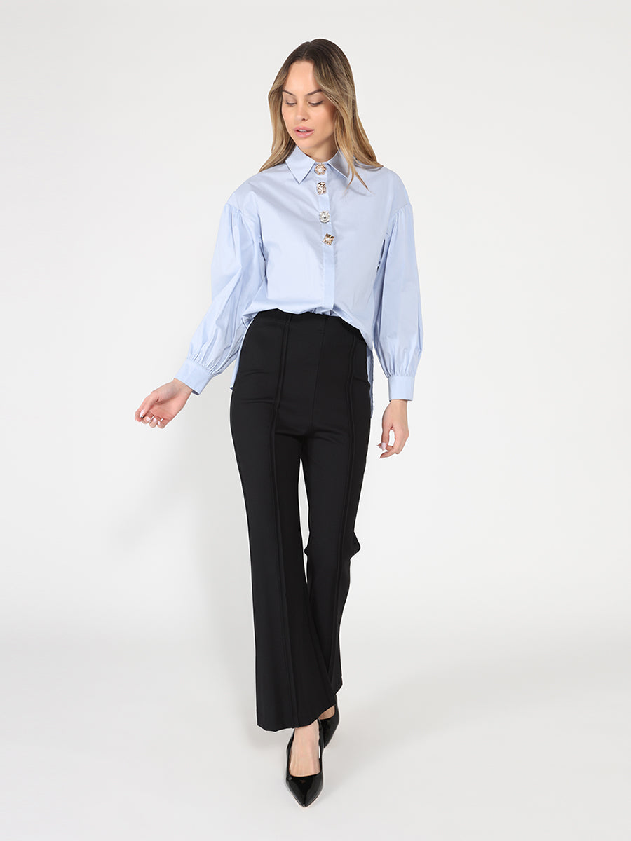 Long Puff Sleeve Button Detail Cotton Shirt
