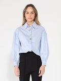 Long Puff Sleeve Button Detail Cotton Shirt