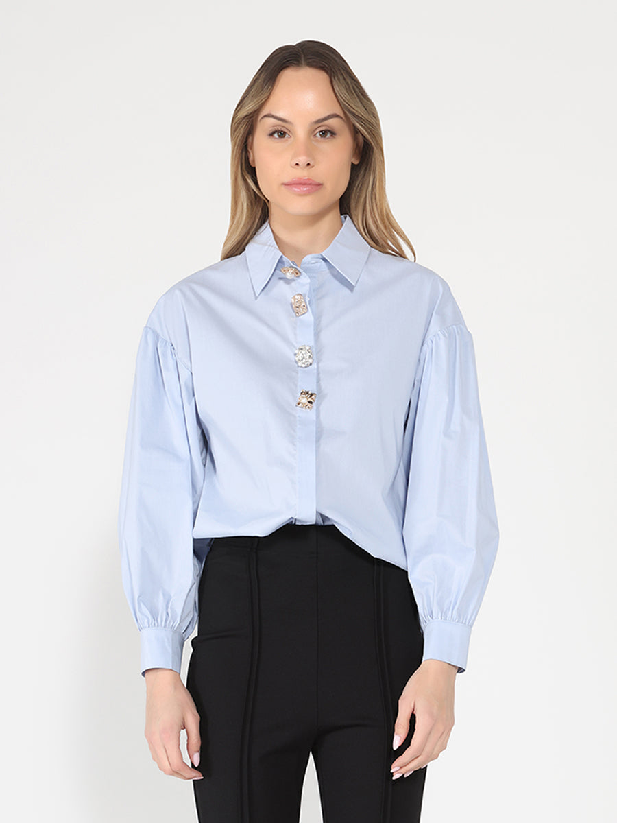 Long Puff Sleeve Button Detail Cotton Shirt