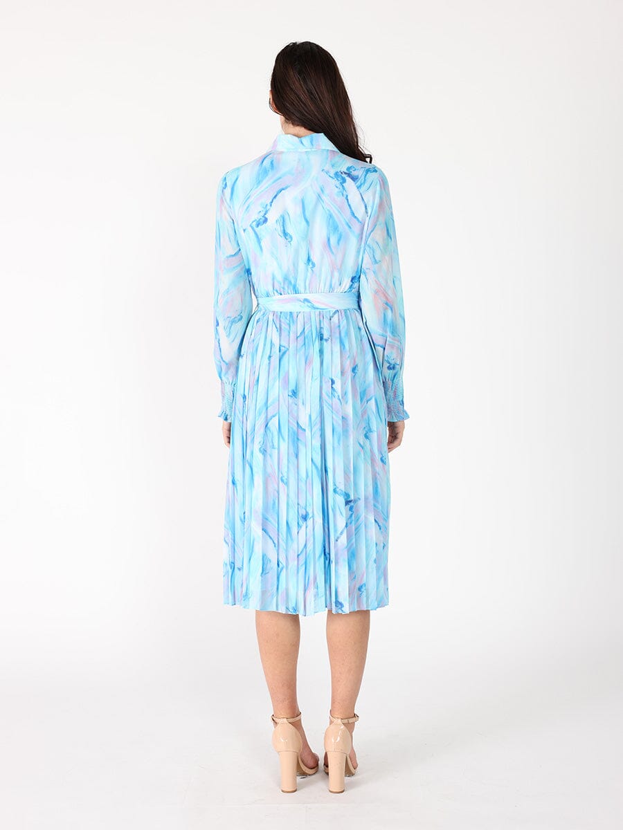 Gracia Fashion Women's Long Sleeve Belted Smocked Cuffs Print Dress