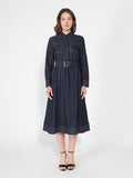 Long sleeve contrast stitch denim dress