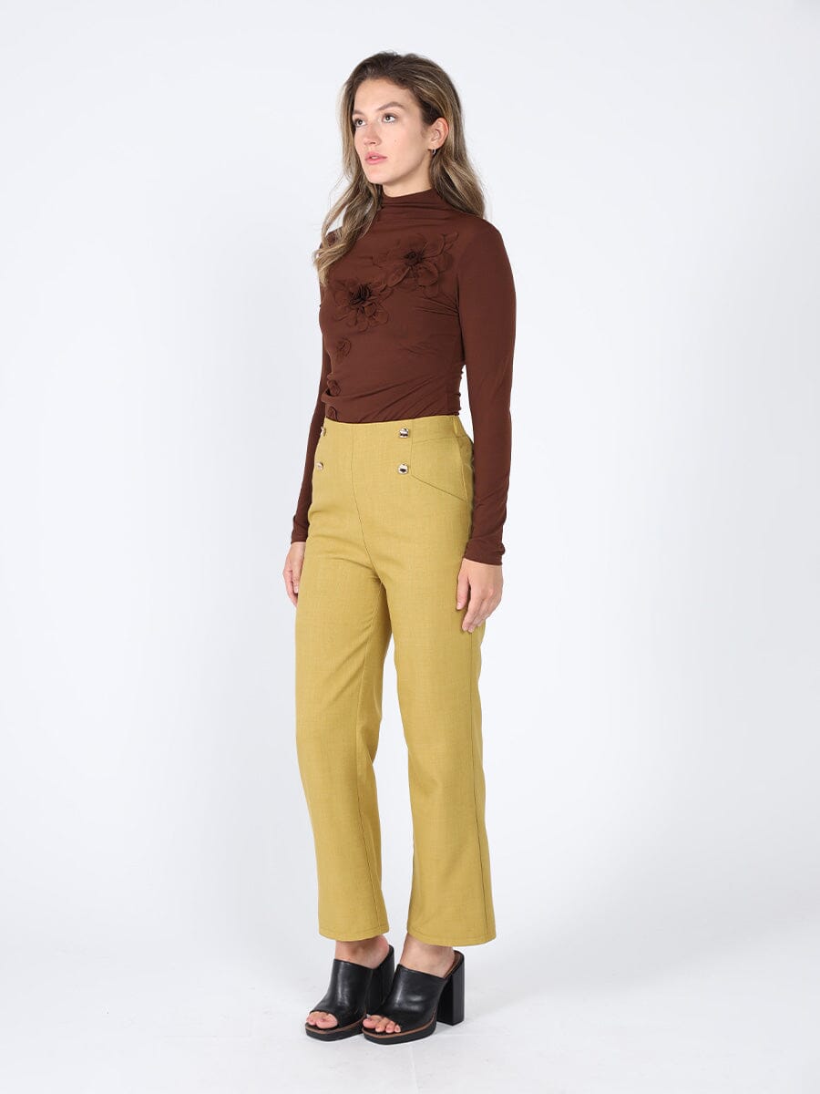 Long Sleeve Mock Neck Flower Applique Top