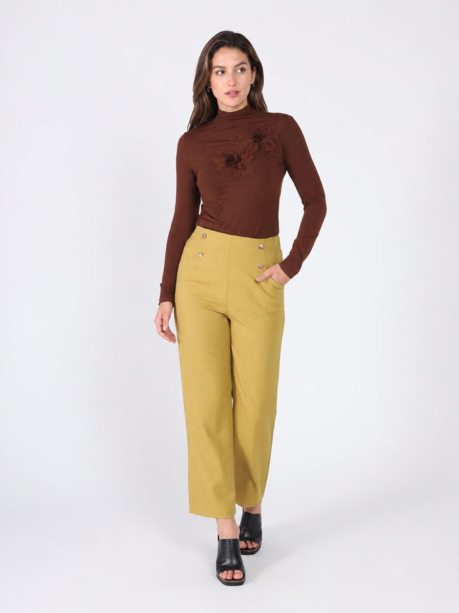 Long Sleeve Mock Neck Flower Applique Top