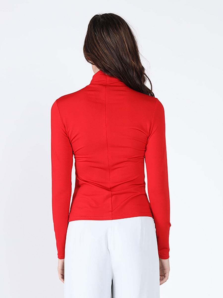 Long Sleeve Mock Neck Flower Applique Top