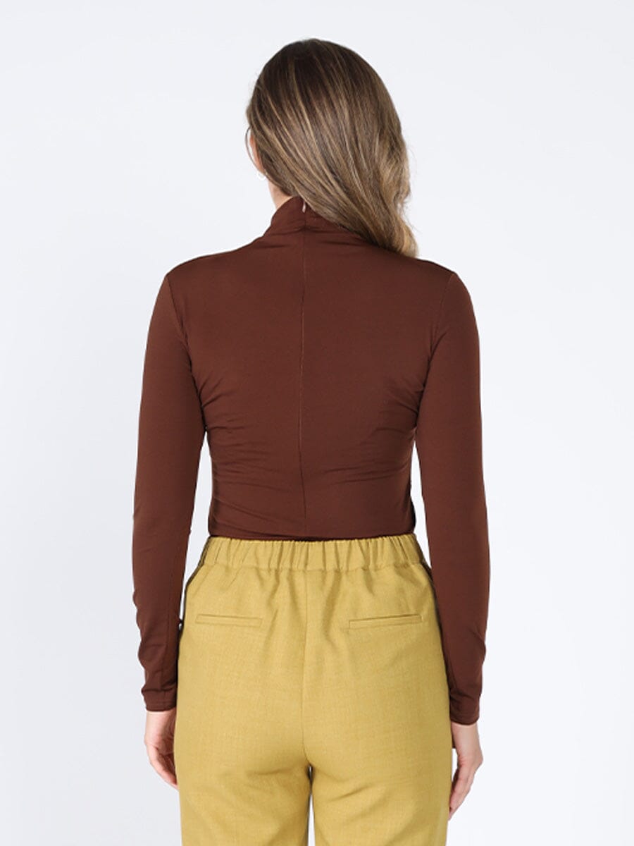Long Sleeve Mock Neck Flower Applique Top